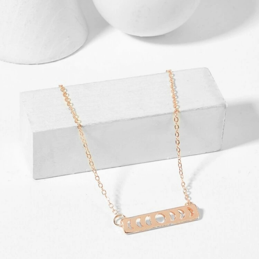 Rose Gold Hollow Bar Pendant Necklace
